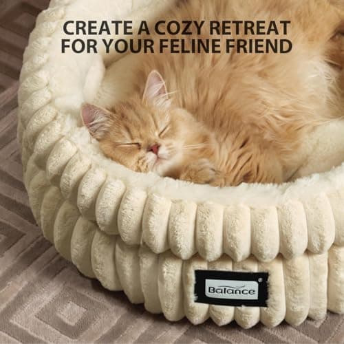 BALANCE Cat Bed Kitten Bed, Washable Round Cat Beds for Indoor Cats,Super Soft Plush Faux Fur Pet Bed for Puppy and Kitten with Anti-Slip Bottom - Thumbnail 6