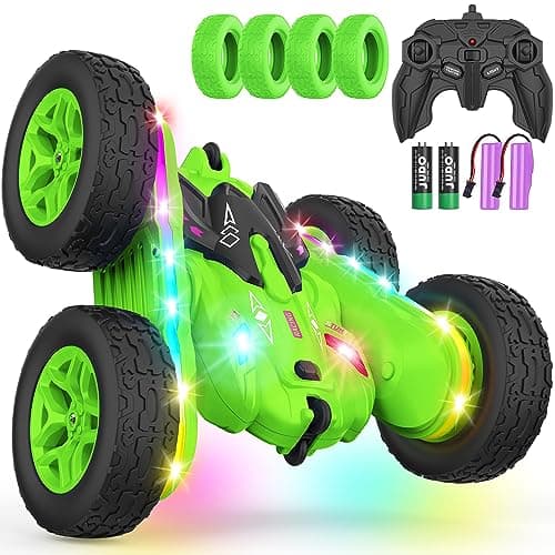 Terucle Remote Control Car, Rc Cars Stunt RC Car Toys Upgraded Strip Lights and Headlights Kids Toys Double-Sided 360° Rotating 4WD Drift Truck for Boys Girls Birthday Gift (Green) - Image 1