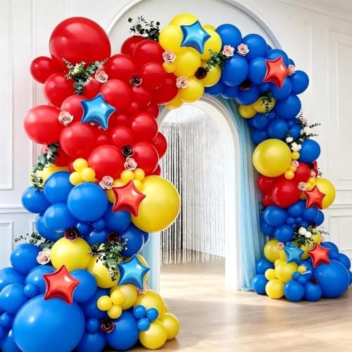 Carnival Circus Balloon Garland Arch Kit, 160Pcs Red Yellow Blue Latex Balloons with Star Foil Balloons for Birthday Party Wedding Baby Shower Bridal Shower Decorations - Thumbnail 5