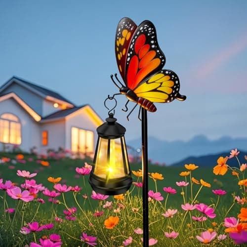 Solar Lights Outdoor Waterproof Butterfly Garden Decor,32.28in Garden Butterfly Stakes with Solar Lights,Birthday Gifts for Women Mom,Metal Decorative Lights for Yard Art Outside Patio Porch Lawn - Image 1