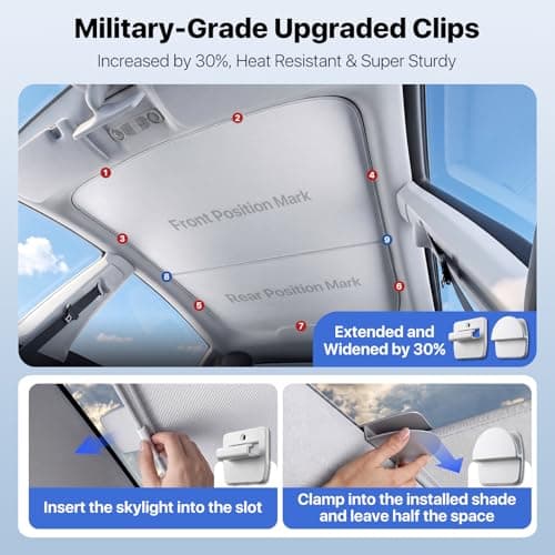 Nmoiss Tesla Model Y Juniper 2025-2026 Sunshade Roof [Never Sag, UPF50+ 99% UV Block] Ice Crystal Cooling Sun Shade with Reinforced Fixing Clips, Reduce Heat & Save EV Battery, Easy Install Sunroof - Thumbnail 5