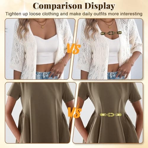 yuboo 4 Pcs Vintage Sweater Clips for Cardigans, Retro Dress Cinch Clip Back, Metal Shirt Waist Tightener for Women Mother's Day, Shawl Clips and Fasteners Set Gifts - 4 Colors - Thumbnail 3