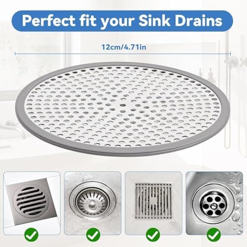 Shower Drain Hair Catcher, 4.72" Shower Drain Cover, All-in-One Universal Sink & Shower Drain Strainer, Easy Installation, Stainless Steel and Silicone Bathroom Accessories for Tub, Bathtub (Round) - Thumbnail 2