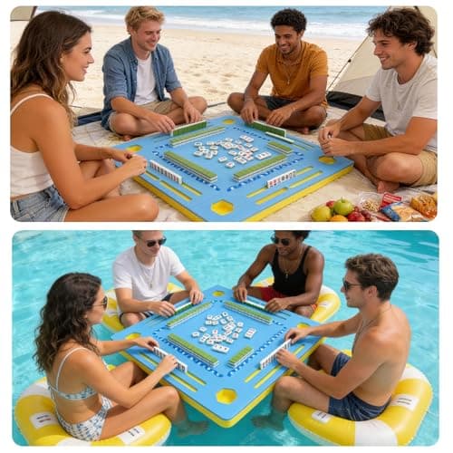Floating Mahjong Table for Pool, 2-IN-1 Waterproof Floating Game Table for Mahjong Card Games Dominoes Poker, Adults Floating Board Pool Game Tray for Hot Tub Lake Beach Summer Pool Party Gift - Thumbnail 6