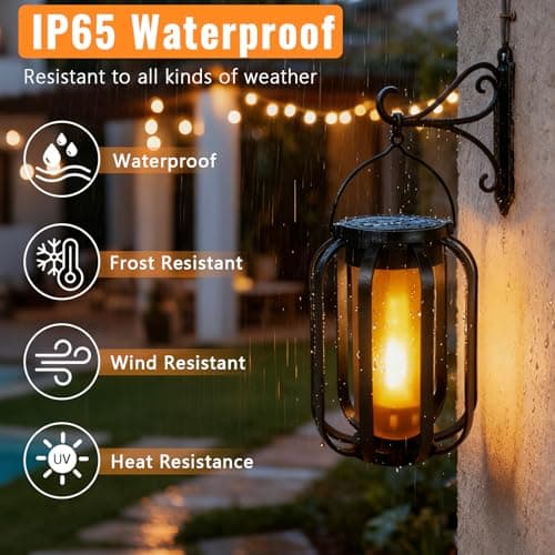 Solar Lantern Lights Outdoor, 2Pack Flickering Flame Light Hanging Solar Powered Lantern Lights Waterproof with Dual Charging (USB/Solar) & 2 Modes for Yard Patio Path Tree Garden Camping Decoration - Thumbnail 4