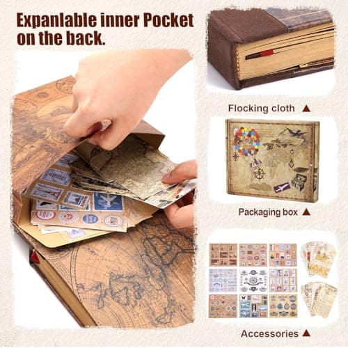 Our Adventure Book 146 Pages 8.9 * 7.7 Inch Scrapbook Photo Album,Retro Style Embossed Letter Cover Travel Diary Journal Scrap Book For Couples,Memory Book For Anniversary Wedding - Thumbnail 6