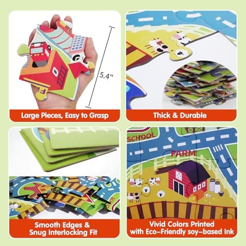 Beeqoo Jumbo Floor Puzzle for Kids Ages 3-5, Giant City Race Tracks Jigsaw Puzzles for Toddler 2-4 (60pcs 35.4x23.4 Inch Extra-Thick Cardboard), Educational Preschool Toy for 4-6 Year Old - Thumbnail 6