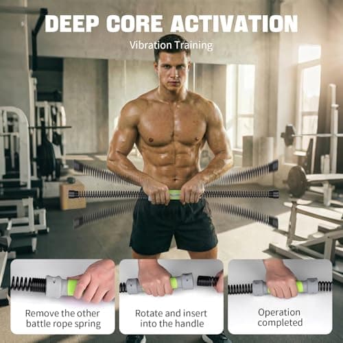 ONLYMENS 3-in-1 Ropeless Battle Ropes for Home Gym, Heavy Weighted Cordless Battle Rope Sticks (2.86lbs Each), Convertible Power Twister & Vibration Bar, Portable Workout Exercise Equipment for Cardio Training - Thumbnail 4