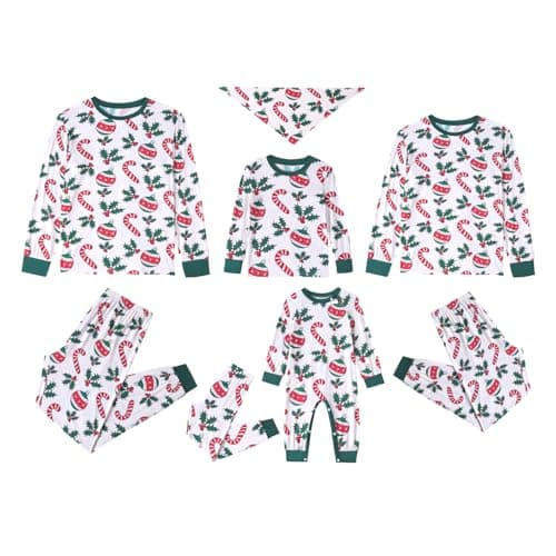 NewSeed Family Christmas Matching Set, Soft Lightweight Bamboo Viscose Holiday Wear Sets for all family members(Kids, Christmas Bell Candy Cane, 9-10Y) - Thumbnail 4