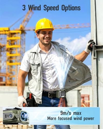 SWEETFULL Portable Waist fan, 10000mAh Personal Fan Rechargeable with Belt, 15500RPM Clip on Fan with LED SOS & Flashlight, 3 Speeds Battery operated 24H RunTime for Jobsite Outdoor Travel (Green) - Thumbnail 4