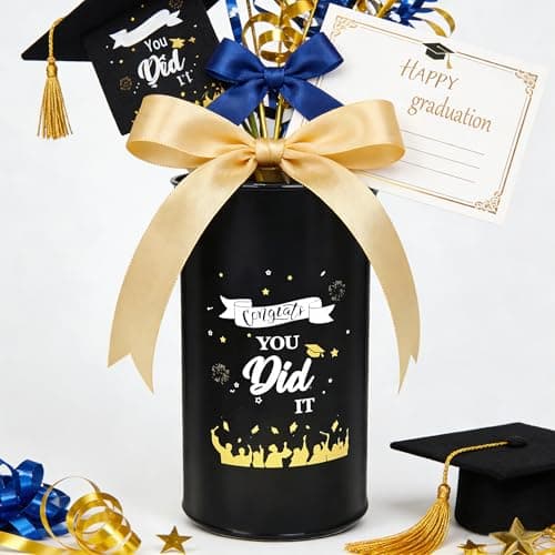 Pack of 6 Graduation Centerpieces Vase for Tables 2026, Galvanized Metal Tin Holder for Flowers Grad Caps Utensil, Congrats Grad Mason Jars for Home Party Decorations Supplies, Black - Thumbnail 6