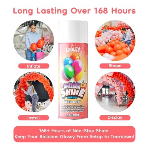 LOOLEY Peach Scented Balloon Shine Spray, 15 fl.oz 168+ Hrs Ultra Lasting High Shine Balloon Spray, Waterproof and Instant Gloss Formula, No-Wipe Design, Perfect for Party and Event Decorations - Thumbnail 5
