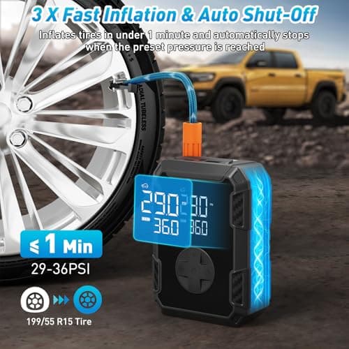 Tire Inflator Portable Air Compressor – Wireless & 12V Dual Power, Auto Shut-Off, Digital Display, Fast Inflation & LED Light, for Car, Bike, Sports & Travel - Thumbnail 2