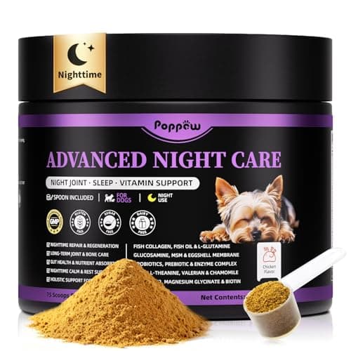 POPPAW Dog Vitamins and Supplements for Nighttime Repair, Calming, Joint, Gut, Dog Multivitamin Powder for Homemade Food with Collagen, Glucosamine, GABA, Probiotics - Chicken Flavor, 75 Scoops - Image 1