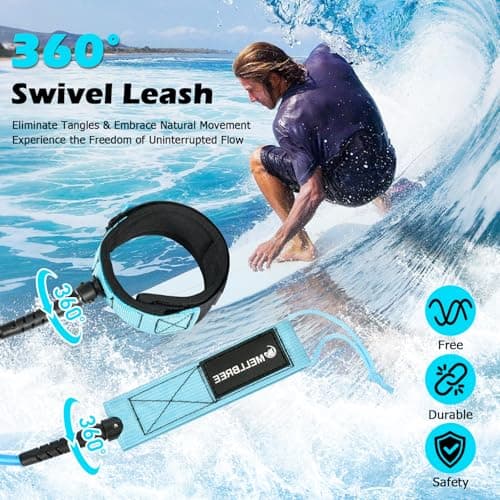 Mellbree Surfboard Leash, Premium SUP Leash Double-Side Rotatable Wirst Strap Leg Rope Flexible for Paddleboard Longboard Shortboard Stand-up Boogie Paddle Boards (Blue x2, 10ft 7mm) - Thumbnail 2