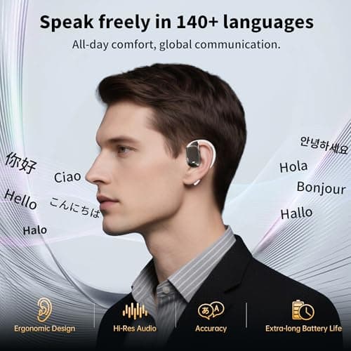 AI Translation Earbuds Real Time Languages Translator Ear Buds Audifonos Traductores Inglés Español 3-in-1 Translating Wireless Earphone Bluetooth Headphones for Travel Business Meeting Learning White - Thumbnail 6