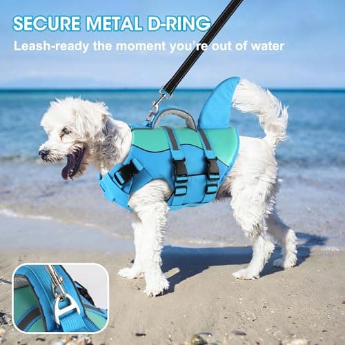 Dogcheer Dog Life Jacket Shark, Neoprene Harness Dog Life Vest with Lift Handle, Reflective Adjustable Pet Swim Float Vest for Small Medium Large Dogs - Blue, L - Thumbnail 6