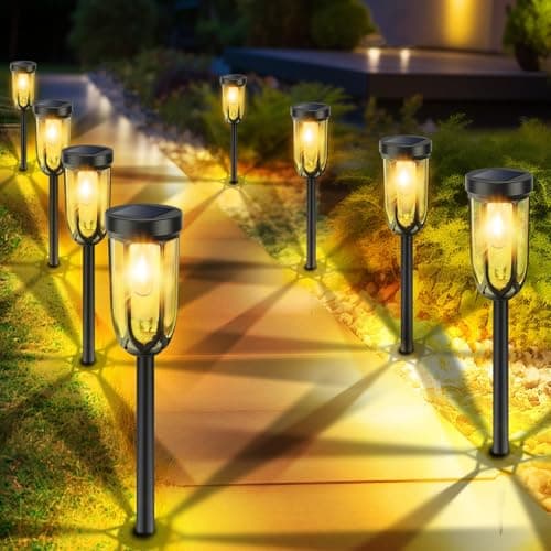 Barleit Solar Lights Outdoor 8 Pack, Solar Pathway Lights, Solar Lights Outdoor Waterproof IP65, Bright Auto On/Off Garden Lights, Solar Landscape Lights for Driveway Walkway Lawn Yard (Warm White) - Thumbnail 2