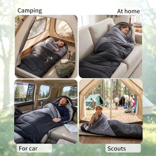 Sleeping Bags for Adults Warm Weather Backpacking Compact Lightweight Camping Sleeping Bag with Compression Sack for Kids Girls Camping Essentials Gear for Hiking Travel Climb Outdoor Indoor 3lb Black - Thumbnail 2