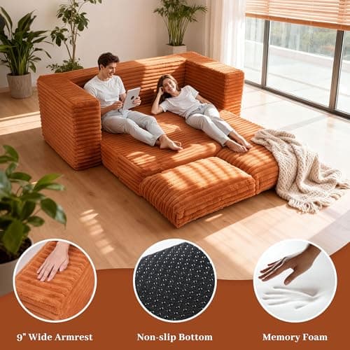 HABUTWAY Convertible Folding Sofa Bed Couch,3 in 1 Pull Out Couch Bed,Loveseat Sleeper Sofa Bed,Boneless Couches with Pillows for Living Room Bedroom, Brown - Thumbnail 3