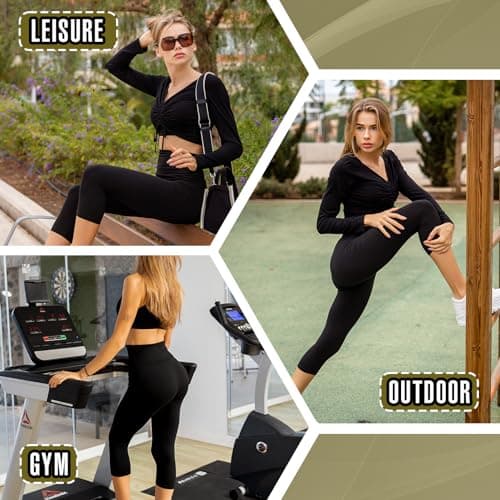 Leafigure 2-Pack Capri Leggings for Women, High Waisted Soft Yoga Pants for Gym Workout Black S-M - Thumbnail 5
