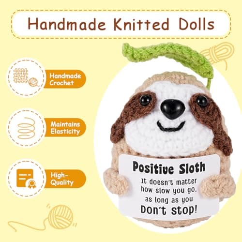Gifts for Him Her, Positive Crochet Animals,Card Conten: Positive Sloth, It Doesn't Matter How Slow You Go, As Long As You Don't Stop! Encouragement Gifts for Women Men - Thumbnail 4
