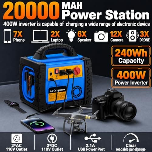 Car Battery Jump Starter with Air Compressor, 1800A Heavy-Duty Jump Starter 150 PSI Tire Inflator, 12V Jump Box Pack with 400W Inverter Power with AC/DC/USB Outlets& LED Light - Thumbnail 4