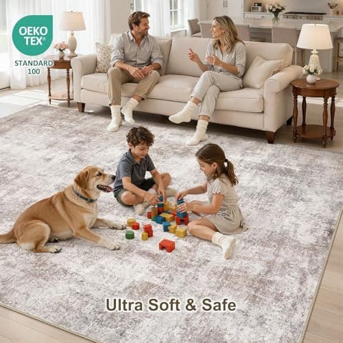 ELLIUNE 8x10 Washable Area Rugs for Living Room, Non Slip Soft Large Rugs for Bedroom Dining Room, Modern Abstract Low Pile Stain Resistant Carpet for Laundry Office Home Decor - Brown - Thumbnail 4