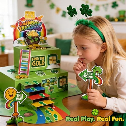 LEKSON St. Patrick’s Day Leprechaun Trap Craft Kit for Kids, Rainbow Treasure DIY Decoration Scene with Path, Signs & Accessories, Classroom & Holiday Activity Set - Thumbnail 4