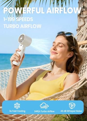 Deyhoc Portable Handheld Turbo Fan, 1-199 Speed Adjustable with LED Display, High-Power Motor, Rechargeable Battery, 4 IN 1 Pocket Design Mini Fans for Indoor/Outdoor/Travel/Work, White - Thumbnail 2