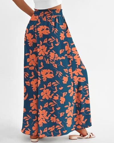BTFBM Wide Leg Palazzo Pants for Women 2026 Summer Spring Casual High Waisted Flowy Trousers Boho Beach Vacation Outfits(Print Dark Blue Orange, XX-Large) - Thumbnail 4