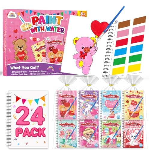 ZMLM 24 Water Coloring Books for Kids Party Favors - Bulk Mini Coloring Books for Kids Ages 4-8,Small Birthday Goodie Bag Stuffers School Teacher Return Gift Art Crafts Classroom Prizes (Valentines)