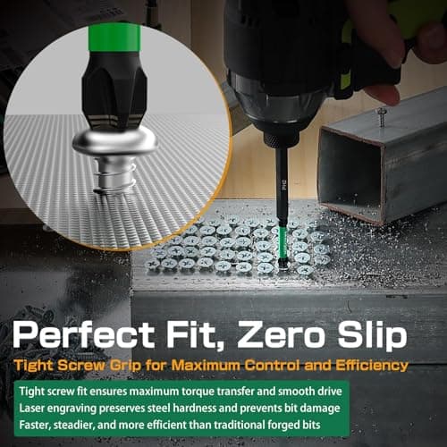 HitScrews Anti Slip Impact Driver Phillips Bits #3, 2 Inch PH3 Impact-Resistant Screwdriver Bits, Magnetic Tip, S2 Tool Steel, 1/4" Hex Drive, Construction Tools - 10 Pack - Thumbnail 5
