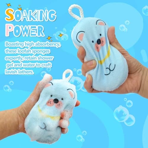JieLiLeHome Baby and Kids Bath Loofah Sponge, Soft and Absorbent Toddler Exfoliating Body Scrubber Shower Loofa Sponge,Cute Pattern Design for Kids Baby Women Boys and Girl, 3 Pack (Bear/Dog/Cat) - Thumbnail 5