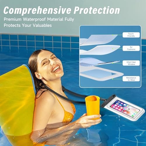 Waterproof Phone Pouch - 2 Pack IP68 Floating Waterproof Phone Case, Dry Bag Beach Cruise Essentials 2026 with Adjustable Lanyard for iPhone 17 16 15 Pro Max / Galaxy S24 S23 (Black and White) - Thumbnail 6