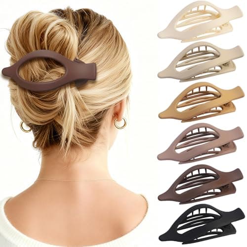 CHANDAT Flat Hair Clip 6 pcs Lay Down Claw Clips Hair Accessories for Women -Brown - Image 1
