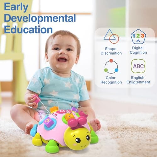 Holaxander Baby Musical Ladybug Crawling Toys,Baby Toy 6-12 Months with Light-up Music, Early Educational Learning Toy, Infant Gift Toys for 7 8 9 10 11 Months 1-2 Years Old Newborn Girls (Pink) - Thumbnail 2