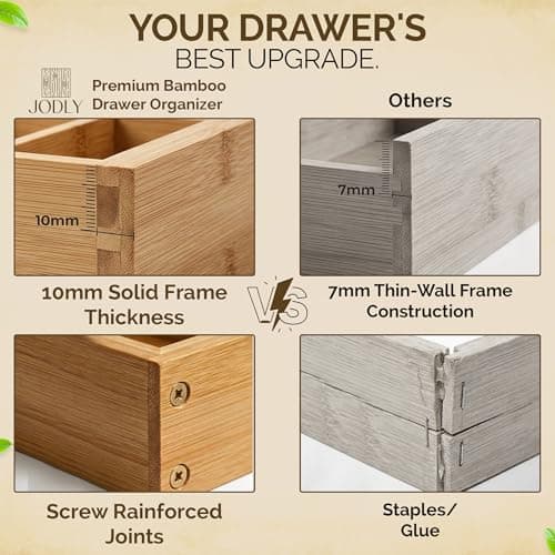 JODLY Bamboo Kitchen Utensil Drawer Organizer for Silverware | 100% Natural Expandable 14-20 Inch Kitchen Drawer Organizers for Utensils | Non-Slip Base | Screwed Joints for Long-Lasting Durability - Thumbnail 4