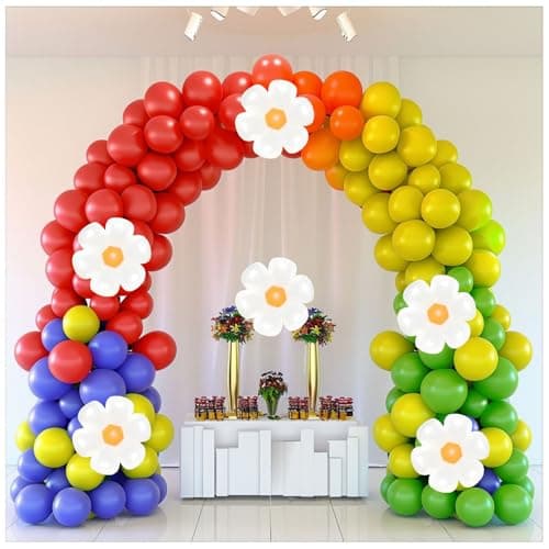 Spring Daisy Flower Balloon Garland Arch Kit 160Pcs Red Orange Yellow Green Blue Purple White Groovy Flower Balloons for Baby Bloom Daisy Floral Two Groovy Wedding Party Decorations - Thumbnail 4