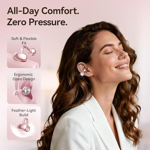 Kinglucky Clip-On Open Ear Earbuds with Detachable Diamond Earrings, Bluetooth 5.4 Open Ear Wireless Headphones for Women, 40H Playtime, Comfortable Small-Ear Fit, Rose Gold - Thumbnail 3