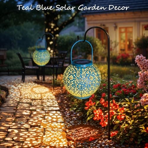 Go2garden Big Solar Outdoor Lanterns Waterproof, Gifts for Dad Mom Garden Yard Decor Lights for Patio,Balcony Party Ornaments, Birthday Mothers Day Gifts for Wife Grandma (1 Pack, Teal Blue) - Thumbnail 3