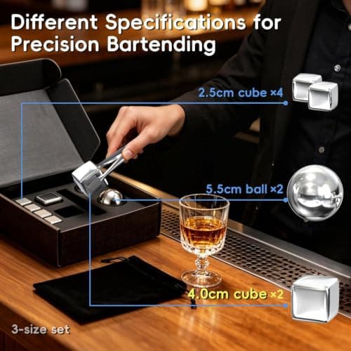 Farafox Whiskey Stones Set 40mm/5mm Ice Cubes and 55mm Ice Balls - Thumbnail 2