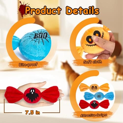 Retro Shaw 3PCS Catnip Kicker Toys for Indoor Cats, Crinkle Plush Candy Cat Toy with Catnip for Bored Kitties, Interactive Kitty Treat Toy for Exercise & Teething, Horror Goth Cat Toy Gift - Thumbnail 5