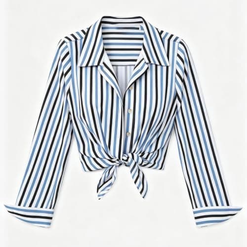 Striped Shirt Women Long Sleeve 2026 Summer Fall Tops Sky Blue X-Large - Thumbnail 5