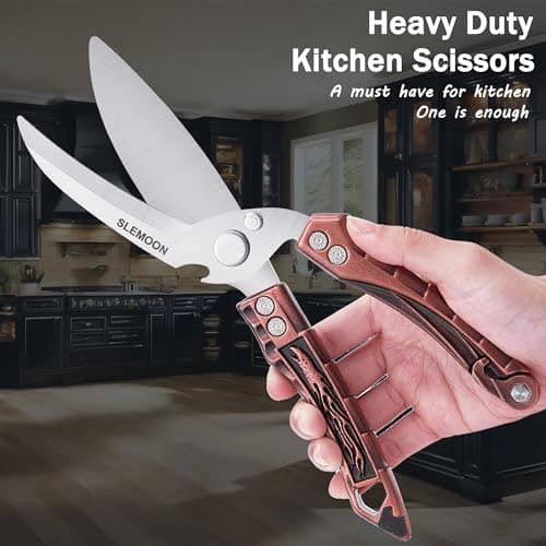 SLEMOON Kitchen Shears Heavy Duty Poultry Shears for Bone,Chicken,Turkey,Meat,Fish and Pizza Cutting Board Kitchen Scissors All Purpose for Food Ideal for Chef and Home Cooking,Dishwasher Safe Bronze - Thumbnail 2