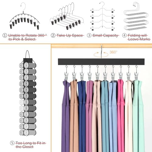 Legging Organizer for Closet, Pants Hangers with Clips Holds 20 Leggings, Jeans, Hats, Shorts, Socks, 360° Rotating Space Saving Hanging Clothes Organizer for Closet Organizers and Storage 2Pcs - Thumbnail 3