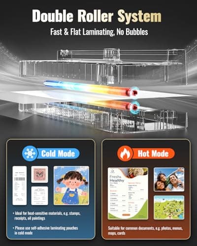 13in Laminator Machine with Sheets 50pcs + Paper Trimmer + Corner Rounder + Scale Line, 11x17 / ABS Anti-Jam |Dual Hot and Cold Mode | 90s Fast Preheat for A3/A4/A5/A6 Home Office School Use - Thumbnail 6