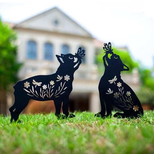 EZTZEN Dog Metal Garden Stakes Decorative, Gifts for Women/Men/Dog Lovers Gifts,Black French Bulldog Silhouette Statues Garden Decor for Outside,Outdoor Decor,Yard Art,Patio,Lawn Ornaments - Thumbnail 2