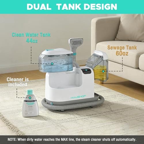 HAUSHOF Steam Portable Carpet and Upholstery Cleaner Machine, Instant Heating Portable Carpet Cleaner with Steam&HotWater&Cold Water System, Steam Cleaner for Carpets, Cars, Furniture, Couch - Thumbnail 5