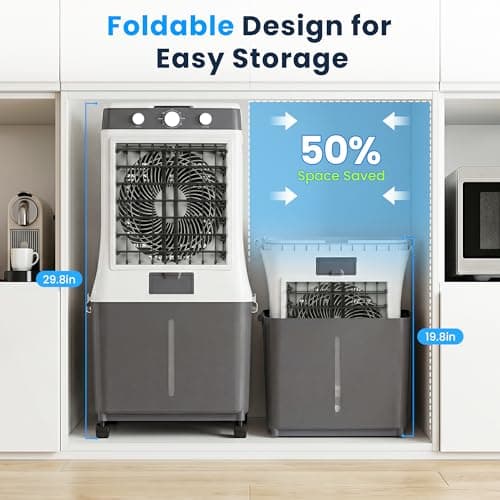 Swamp Cooler Air Conditioner, 10 Gal 3500 CFM Windowless Air Conditioner, Foldable Swamp Cooler, Ice Packs, 3 Modes 3 Speeds, 120° Oscillation, for Indoor Rooms Office Bedroom - Thumbnail 3